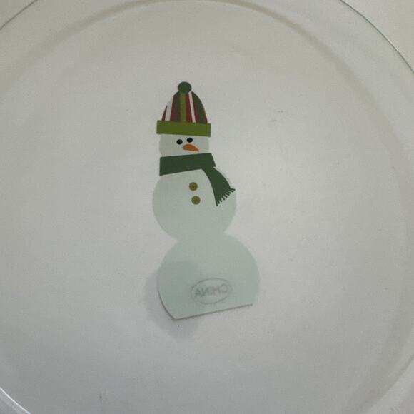 NIB Pampered Chef Set of 4 Glass Snowmen Round Appetizer Plates Christmas - Picture 5 of 10